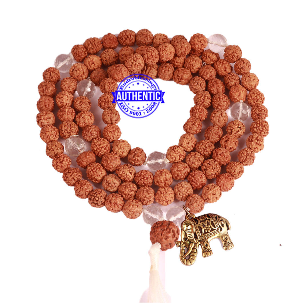 Sphatik (Rock Crystal) + Rudraksha Mala with Elephant accessory - 3