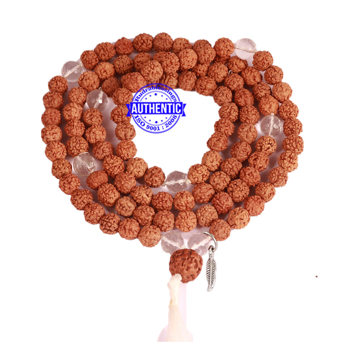 Sphatik (Rock Crystal) + Rudraksha Mala with Feather accessory - 3