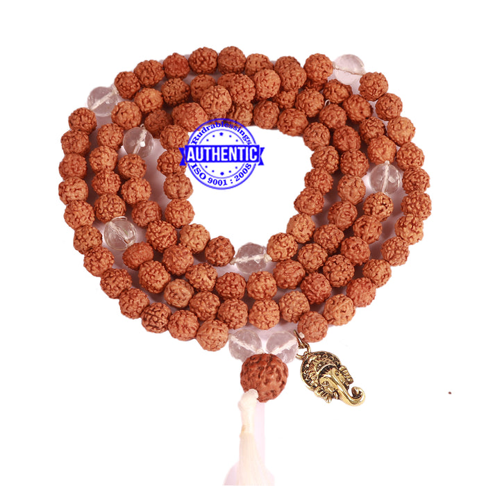 Sphatik (Rock Crystal) + Rudraksha Mala with Ganesha accessory - 3