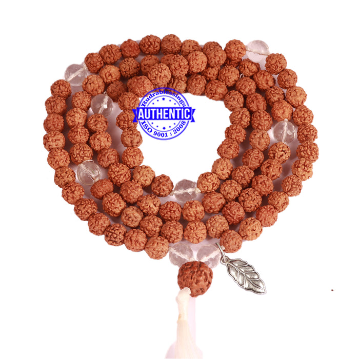 Sphatik (Rock Crystal) + Rudraksha Mala with Leaf accessory - 3