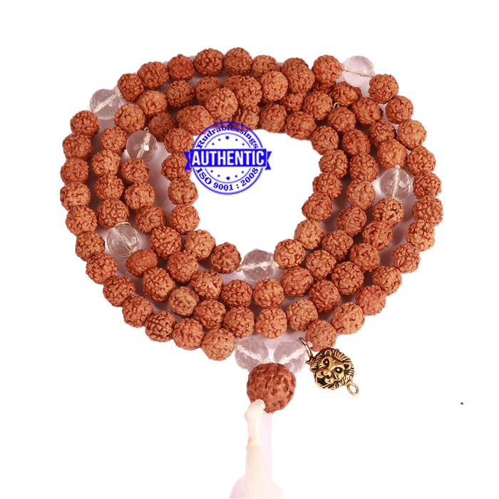 Sphatik (Rock Crystal) + Rudraksha Mala with Lion accessory - 3