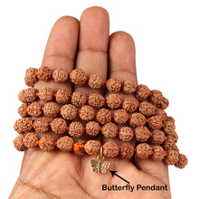 Load image into Gallery viewer, 5 mukhi Rudraksha mala with Lucky Charm Butterfly Pendant
