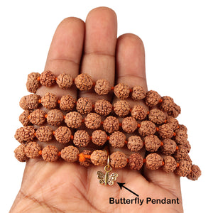 5 mukhi Rudraksha mala with Lucky Charm Butterfly Pendant