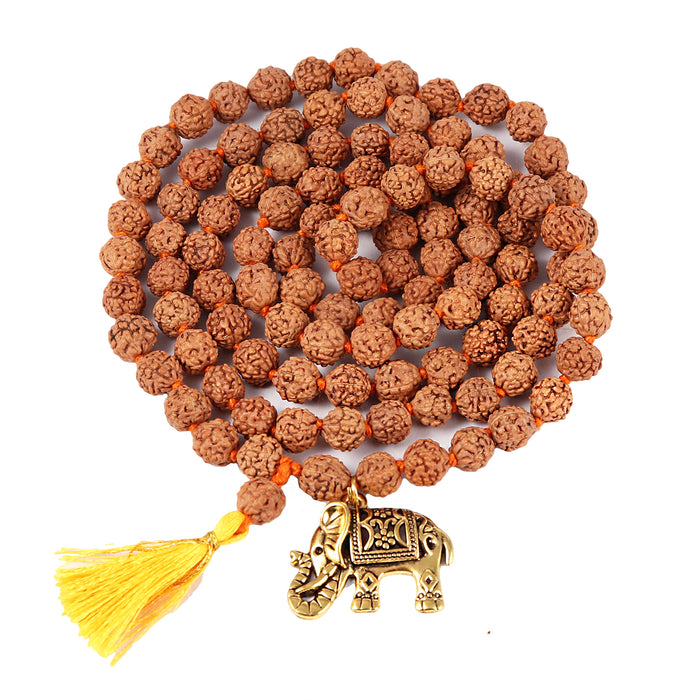 5 mukhi Rudraksha mala with Lucky Charm Elephant Pendant - 1