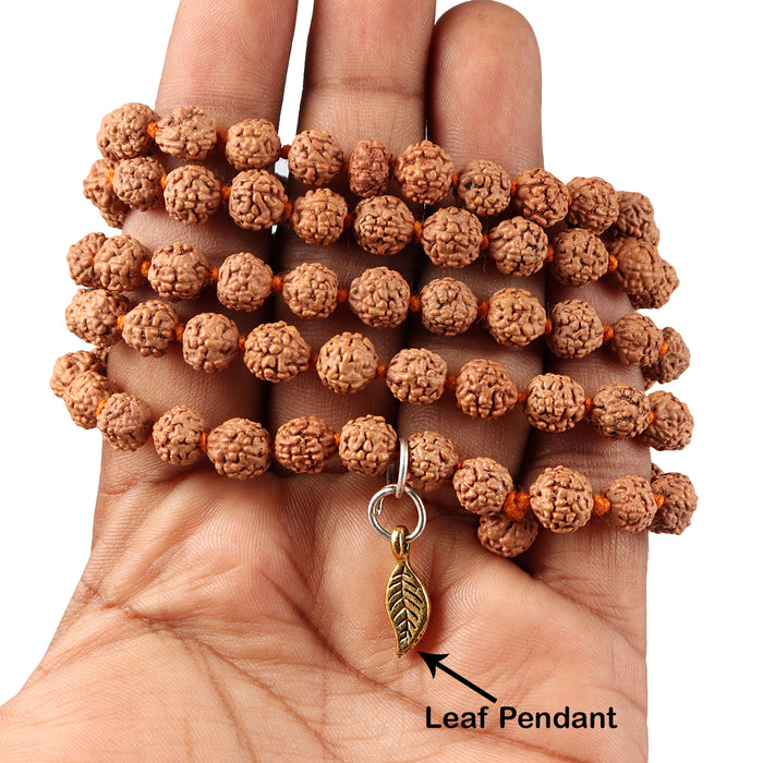 5 mukhi Rudraksha mala with Lucky Charm Leaf Pendant - 1