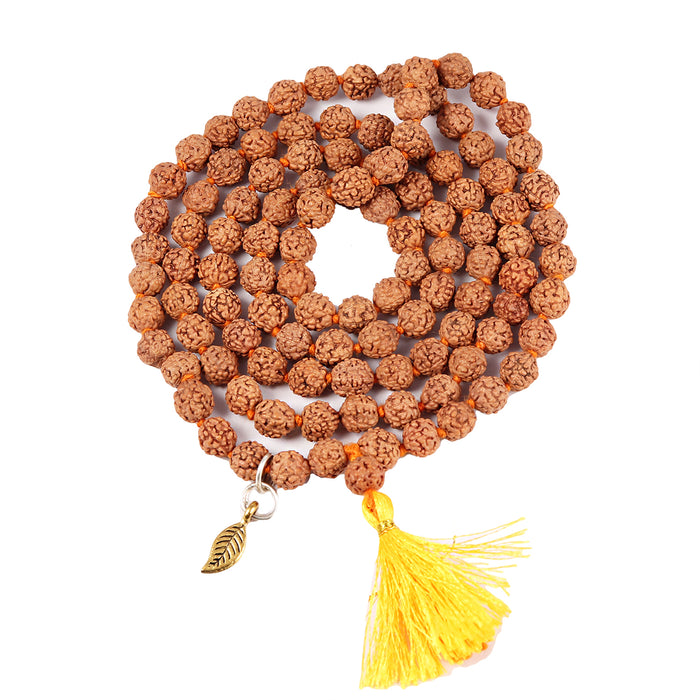 5 mukhi Rudraksha mala with Lucky Charm Leaf Pendant - 1