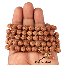 Load image into Gallery viewer, 5 mukhi Rudraksha mala with Lucky Charm Owl Pendant
