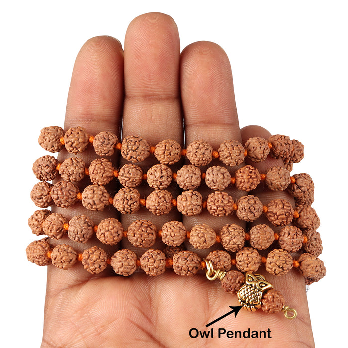 5 mukhi Rudraksha mala with Lucky Charm Owl Pendant