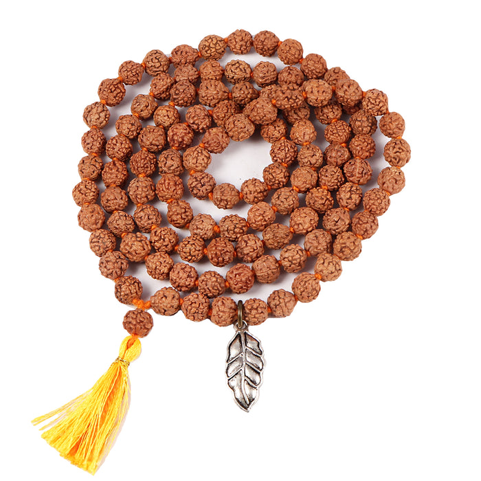 5 mukhi Rudraksha mala with Lucky Charm Leaf Pendant - 2