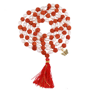 Rudraksha Pearl (Moti) Mala with Lucky Charm Butterfly Pendant