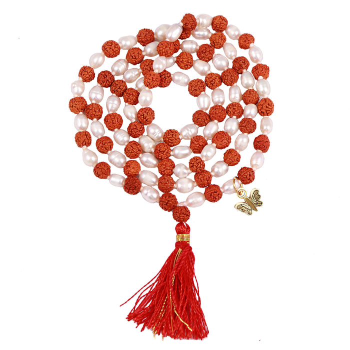 Rudraksha Pearl (Moti) Mala with Lucky Charm Butterfly Pendant