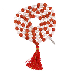 Rudraksha Pearl (Moti) Mala with Lucky Charm Feather Pendant