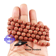 Load image into Gallery viewer, 5 mukhi Rudraksha mala with Lucky Charm Nazar Pendant
