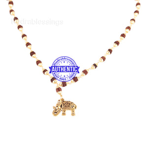 5 Mukhi Rudraksha Mala in gold plated caps with Elephant Pendant - 2