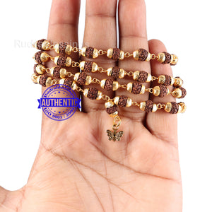 5 Mukhi Rudraksha Mala in gold plated caps with Butterfly Pendant