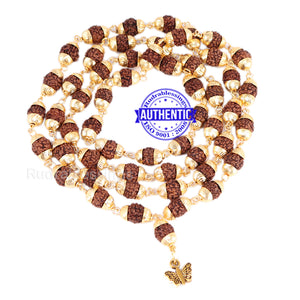 5 Mukhi Rudraksha Mala in gold plated caps with Butterfly Pendant