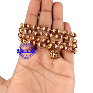 5 Mukhi Rudraksha Mala in gold plated caps with Lion Pendant
