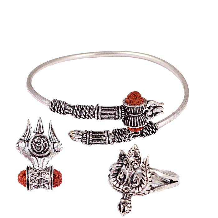 Rudraksha Trishul Damroo Designer Kada with Ring and Pendant