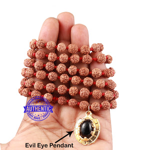 5 mukhi Rudraksha mala with Lucky Charm Evil Eye Pendant