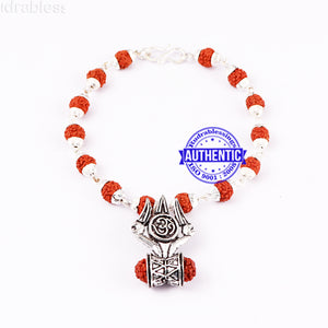 5 Mukhi Rudraksha Bracelet in silver plated caps with Trishul and Damru Pendant