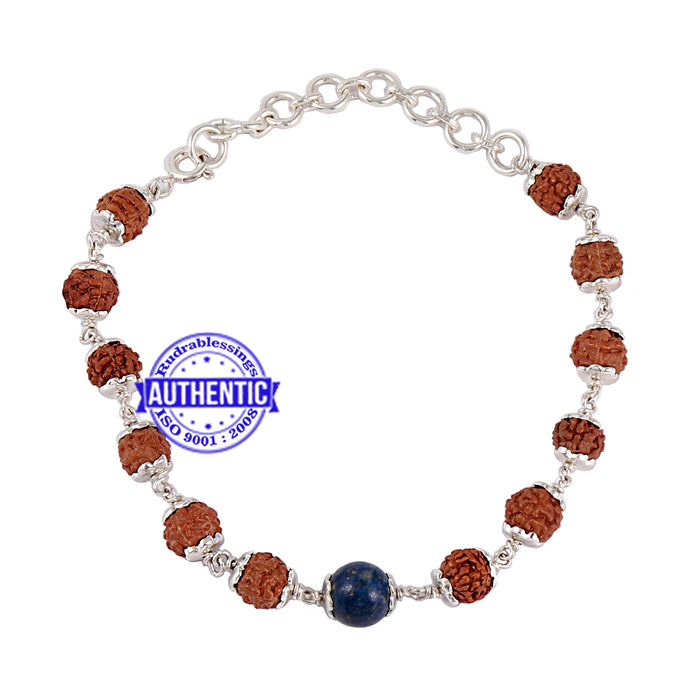 Lapis Lazuli Rudraksha Bracelet (Pure Silver)