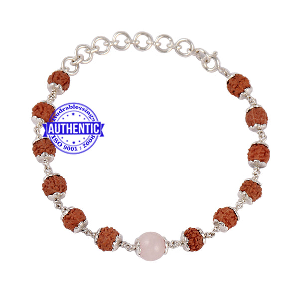 Rose Quartz Rudraksha Bracelet (Pure Silver)