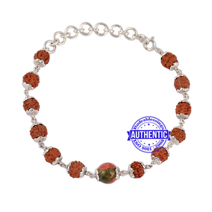 Unakite Rudraksha Bracelet (Pure Silver)