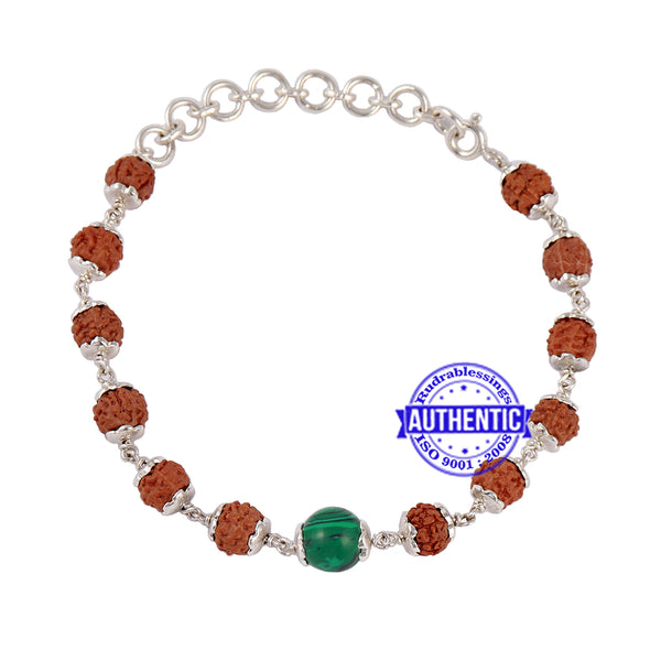 Malachite Rudraksha Bracelet (Pure Silver)
