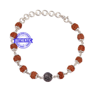 Lava Stone Rudraksha Bracelet (Pure Silver)