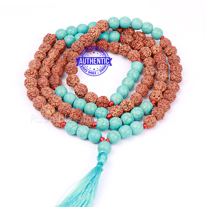 Turquoise Stone + Rudraksha Mala