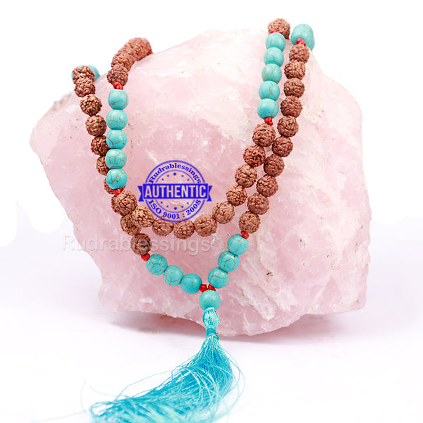 Turquoise Stone + Rudraksha Mala