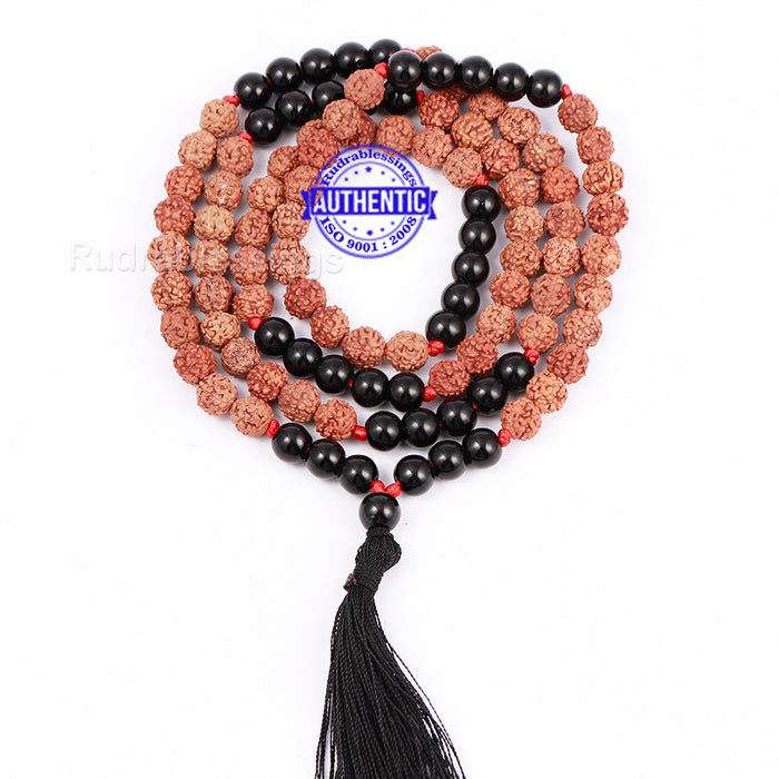 Black Onyx Stone + Rudraksha Mala