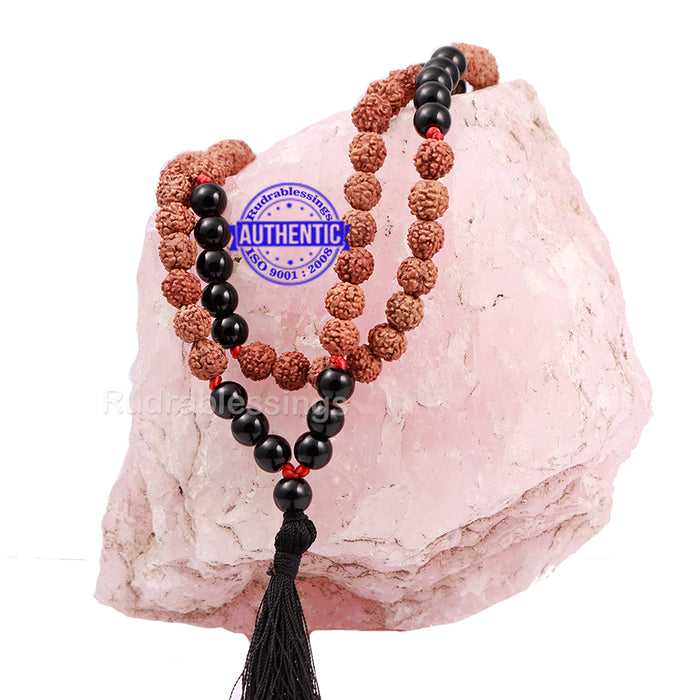 Black Onyx Stone + Rudraksha Mala