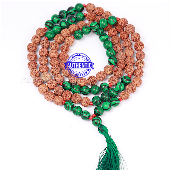 Malachite Stone + Rudraksha Mala