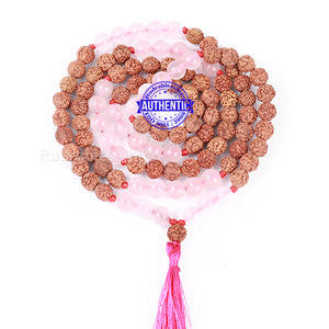 Rose Quartz Stone + Rudraksha Mala