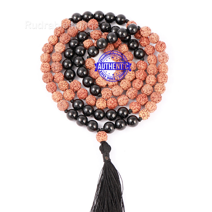 Black Tourmaline Stone + Rudraksha Mala
