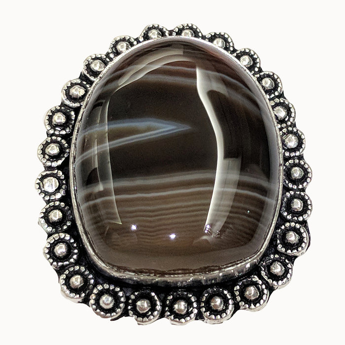 Banded Black Agate Ring - 44